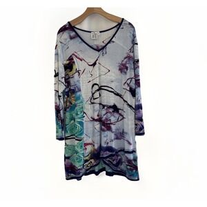 Parsley & Sage Women Tunic Top XL  Multicolor Abstract Asymmetrical Boho  Hem